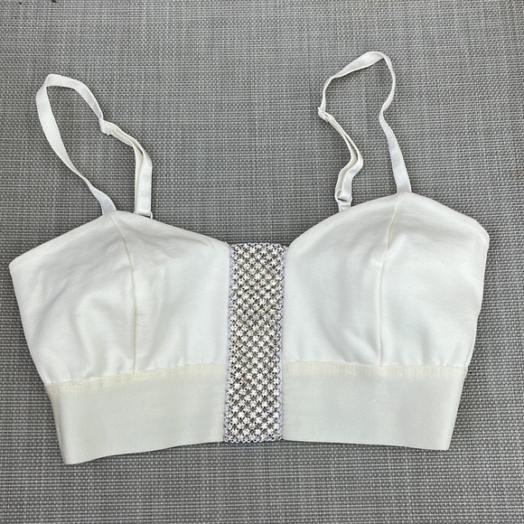 Bebe White Bustier Cropped Top with Jewelled Front Band - Picture 1 of 6